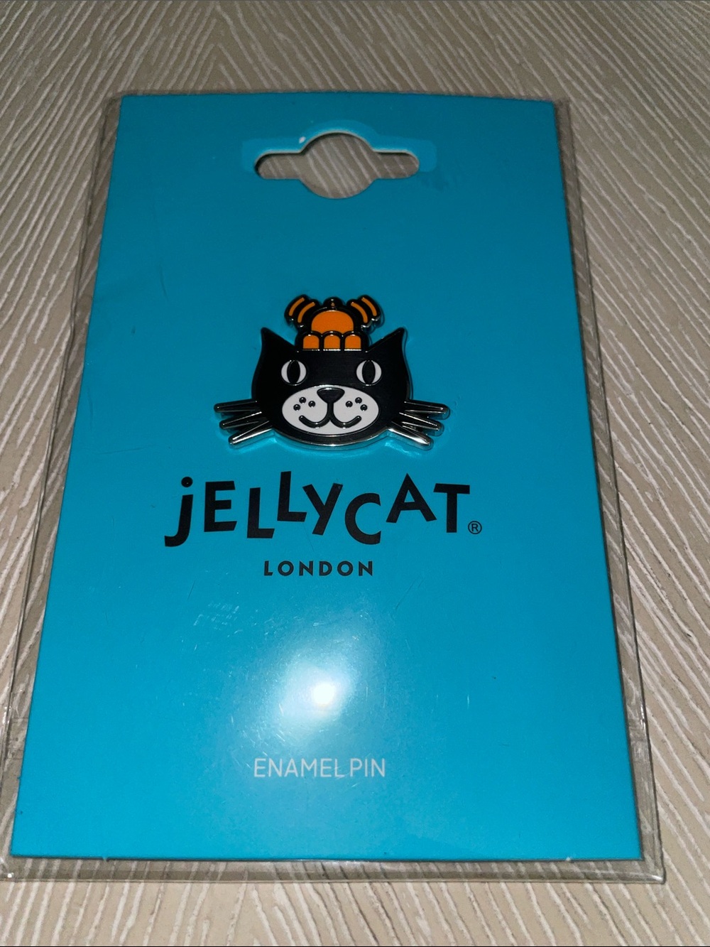 Jellycat Black Cat Enamel Pin with Orange Pumpkin